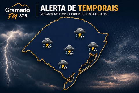 Temporais voltam ao Rio Grande do Sul a partir de quinta-feira, ventos podem chegar a 100 km/h